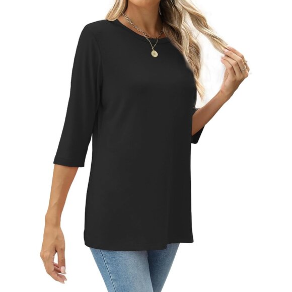 Women's Casual 3/4 Sleeve Round Neck Blouse Polyester Rayon Spandex Large - Picture 2 of 3
